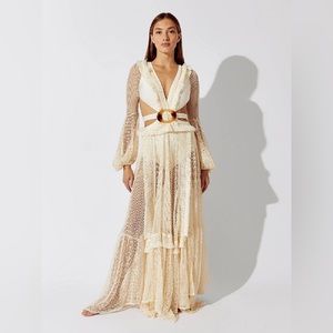 PatBO Long Sleeve Fringe Beach Dress in Ivory